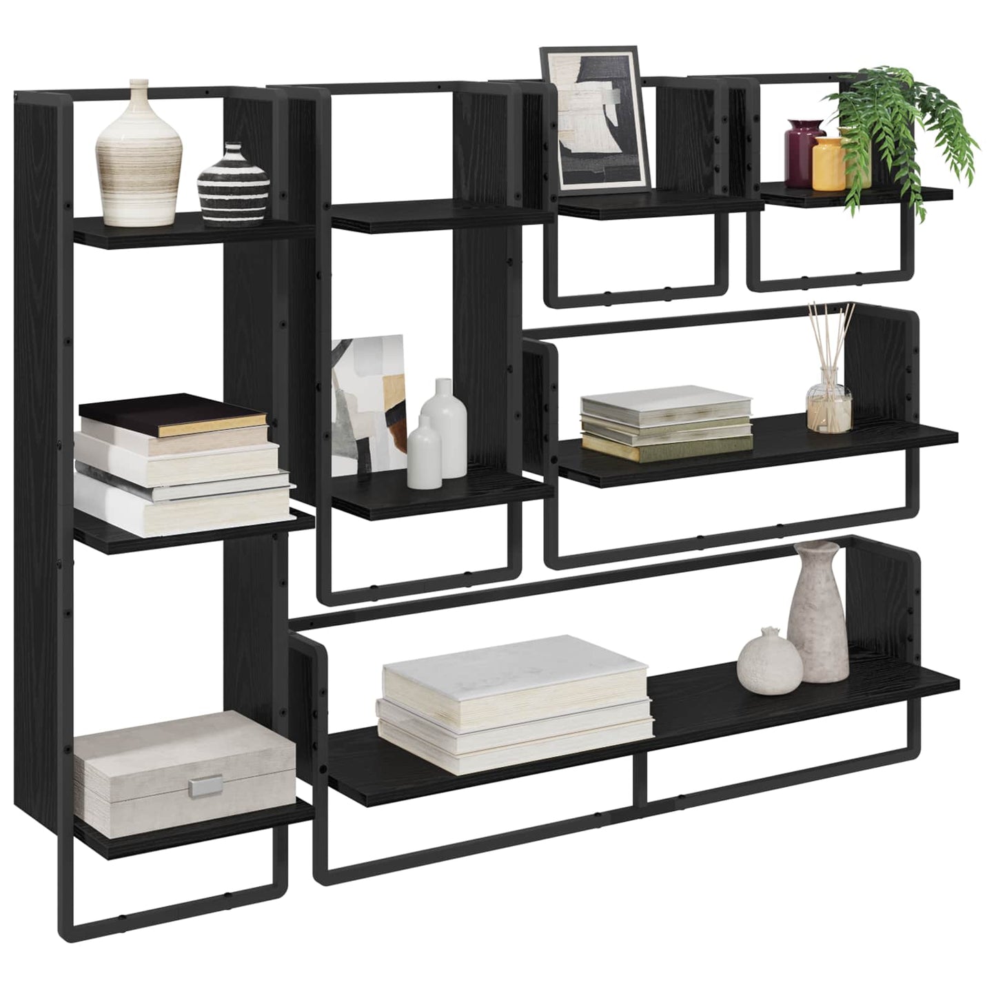 Wandregal-Set 6 stk. Schwarz Eichen-Optik 100 x 25 x 30 cm