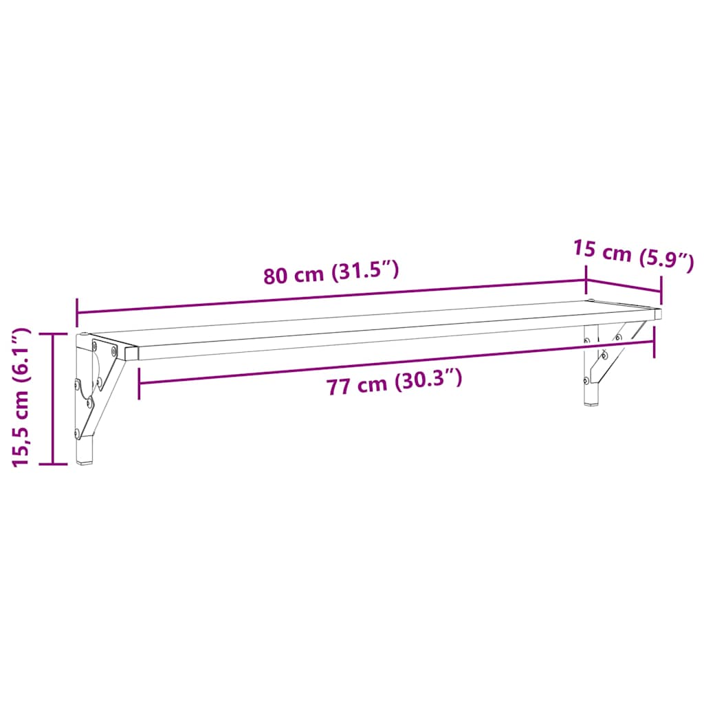 Wandregale 2 stk. Schwarz Eichen-Optik 80 x 15 x 15,5 cm