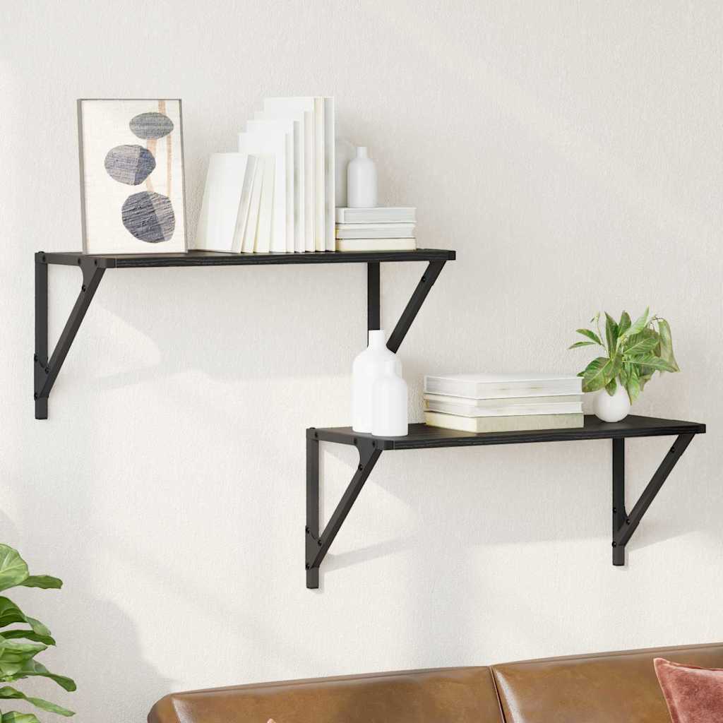 Wandregale 2 stk. Schwarz Eichen-Optik 60 x 25 x 25,5 cm