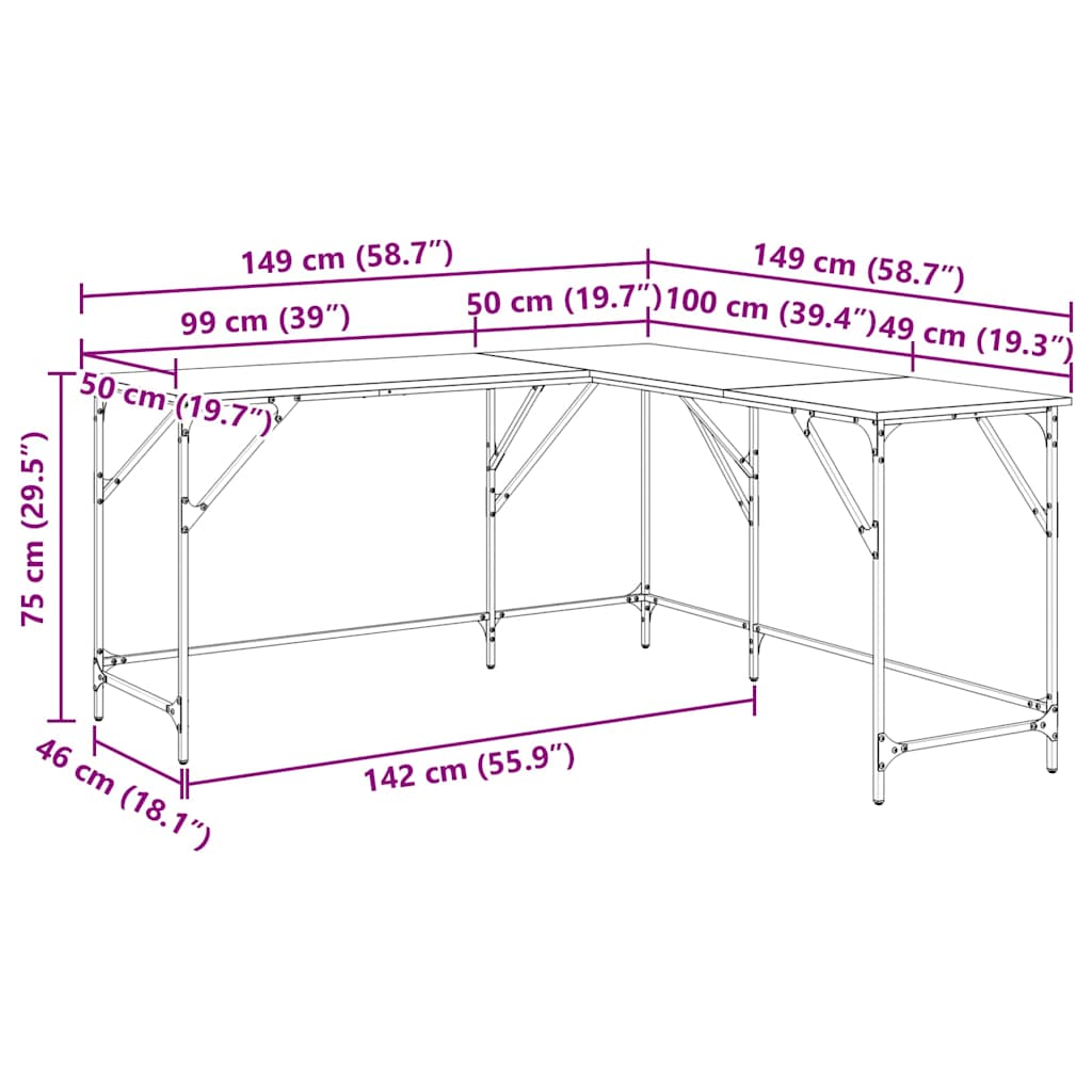 Schreibtisch Artisan-Eiche Holzwerkstoff 149 x 149 x 75 cm