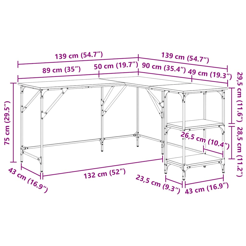 Schreibtisch Schwarz Eichen-Optik 139 x 139 x 75 cm