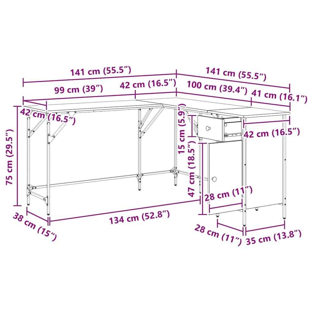 Schreibtisch Artisan-Eiche Holzwerkstoff 141 x 141 x 75 cm