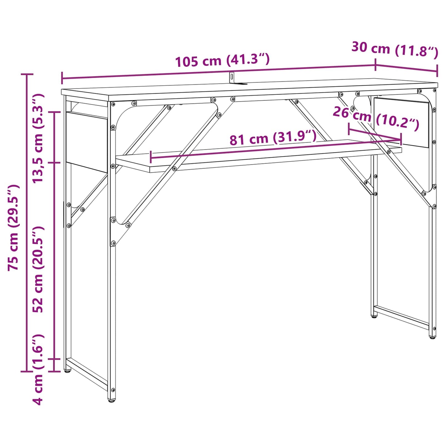 Konsolentisch Schwarz Eichen-Optik Holzwerkstoff 105x30x75cm