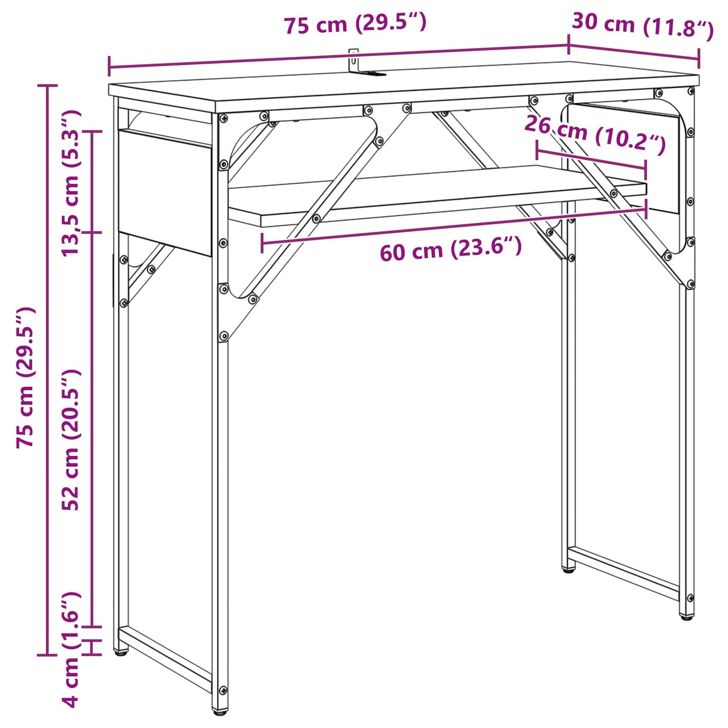 Konsolentisch Artisan-Eiche Holzwerkstoff 75x30x75cm
