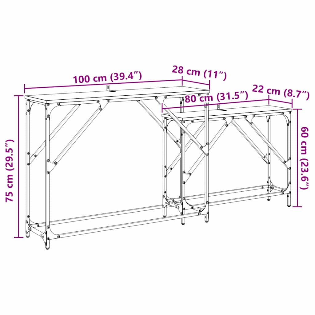 Konsolentisch 2 stk. Artisan-Eiche 100 x 28 x 75 cm