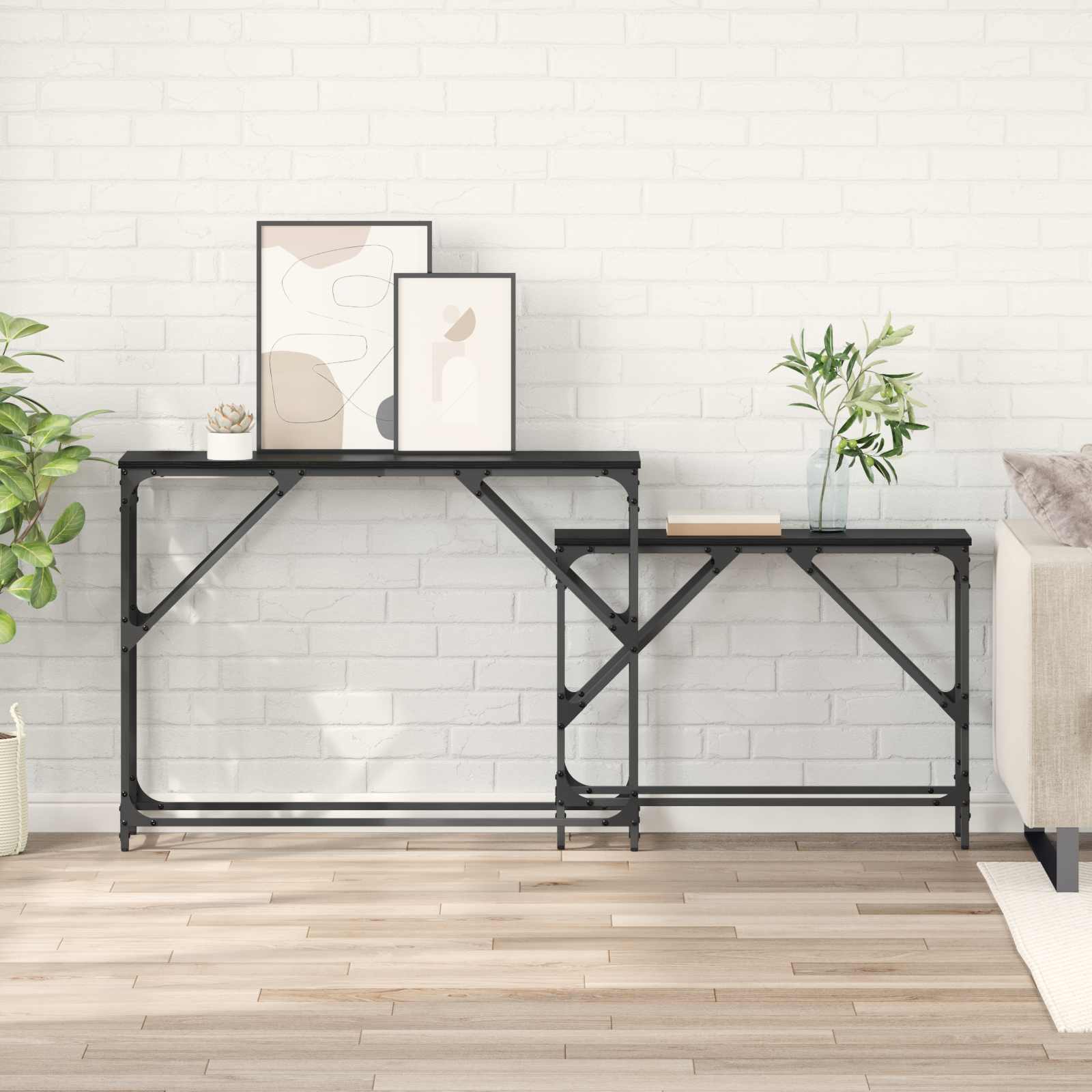 Konsolentisch 2 Stk. Schwarz Eichen-Optik 100 x 28 x 75 cm