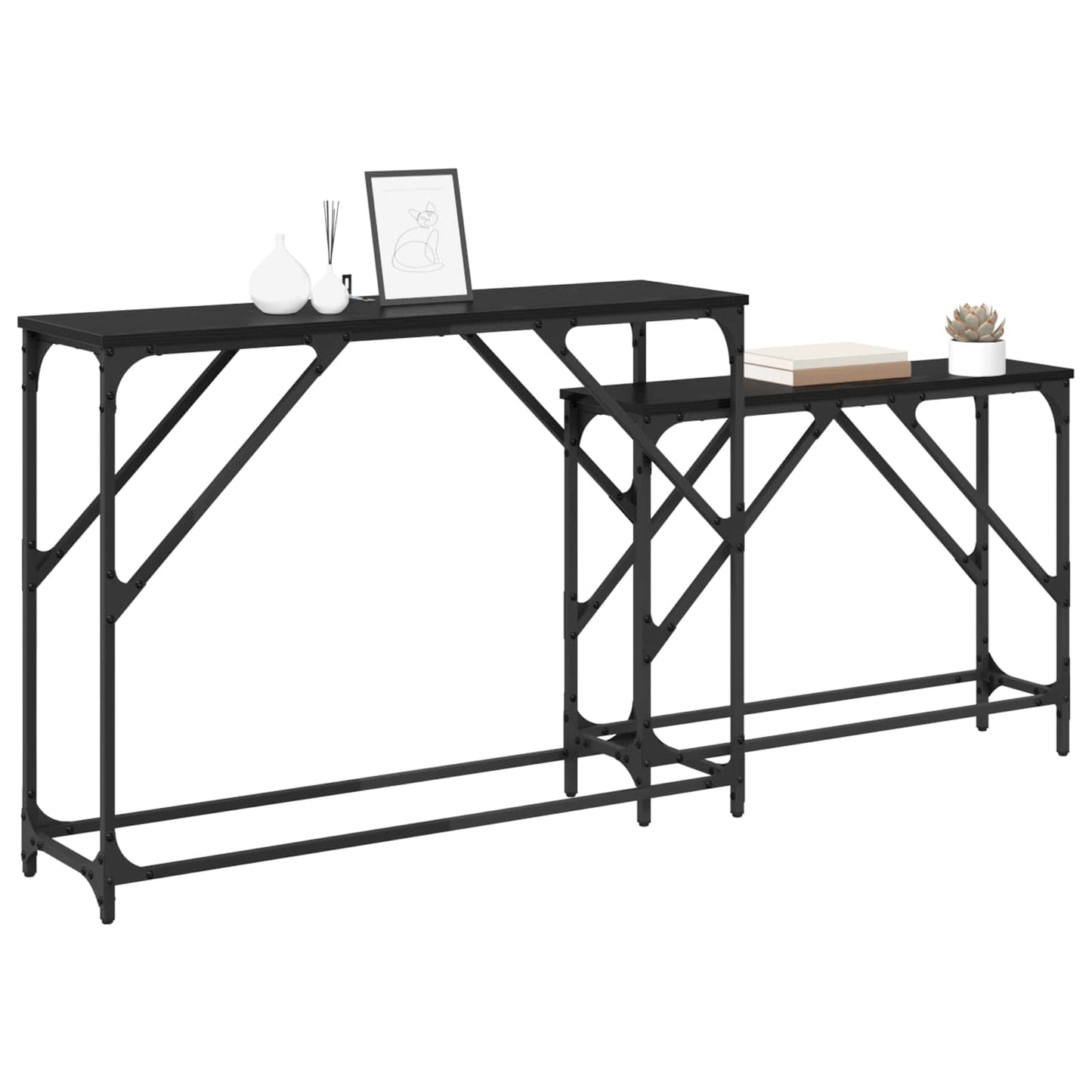 Konsolentisch 2 Stk. Schwarz Eichen-Optik 100 x 28 x 75 cm
