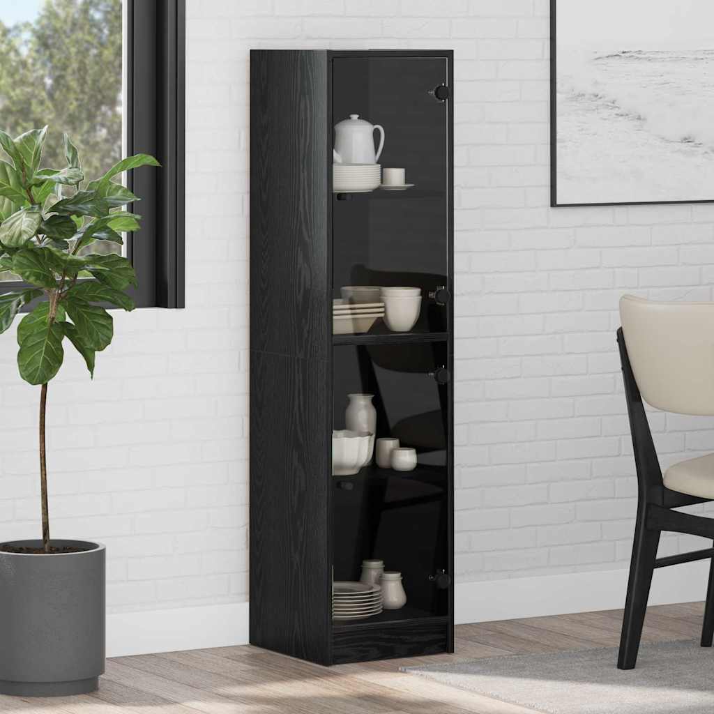 Highboard Schwarz Eichen-Optik 35 x 37 x 142 cm Holzwerkstoff