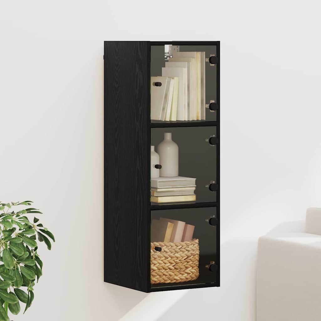 Wandschrank 35 x 37 x 102 cm Holzwerkstoff Schwarz Eichen-Optik