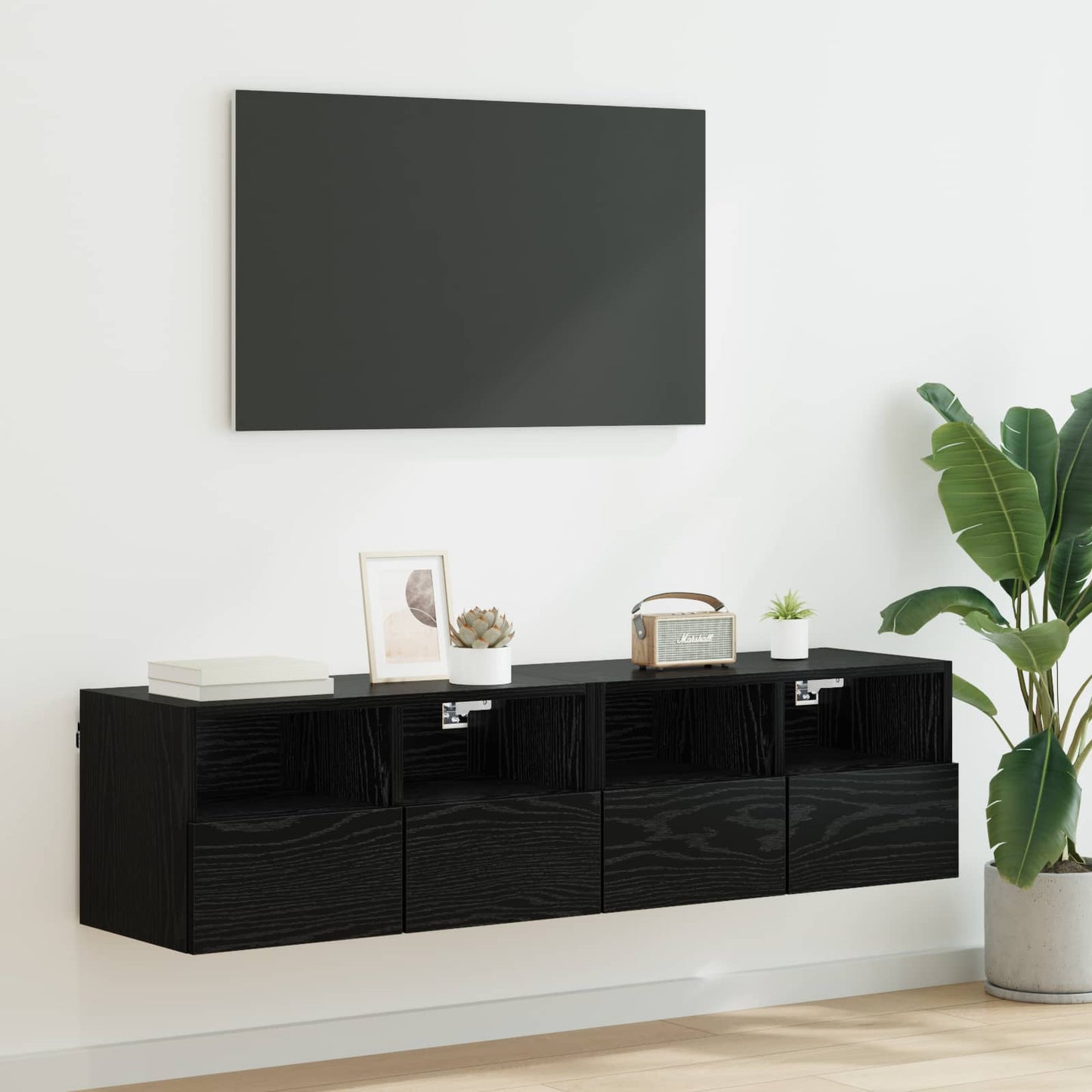 TV-Wandregale 2 stk. Schwarz Eichen-Optik Holzwerkstoff