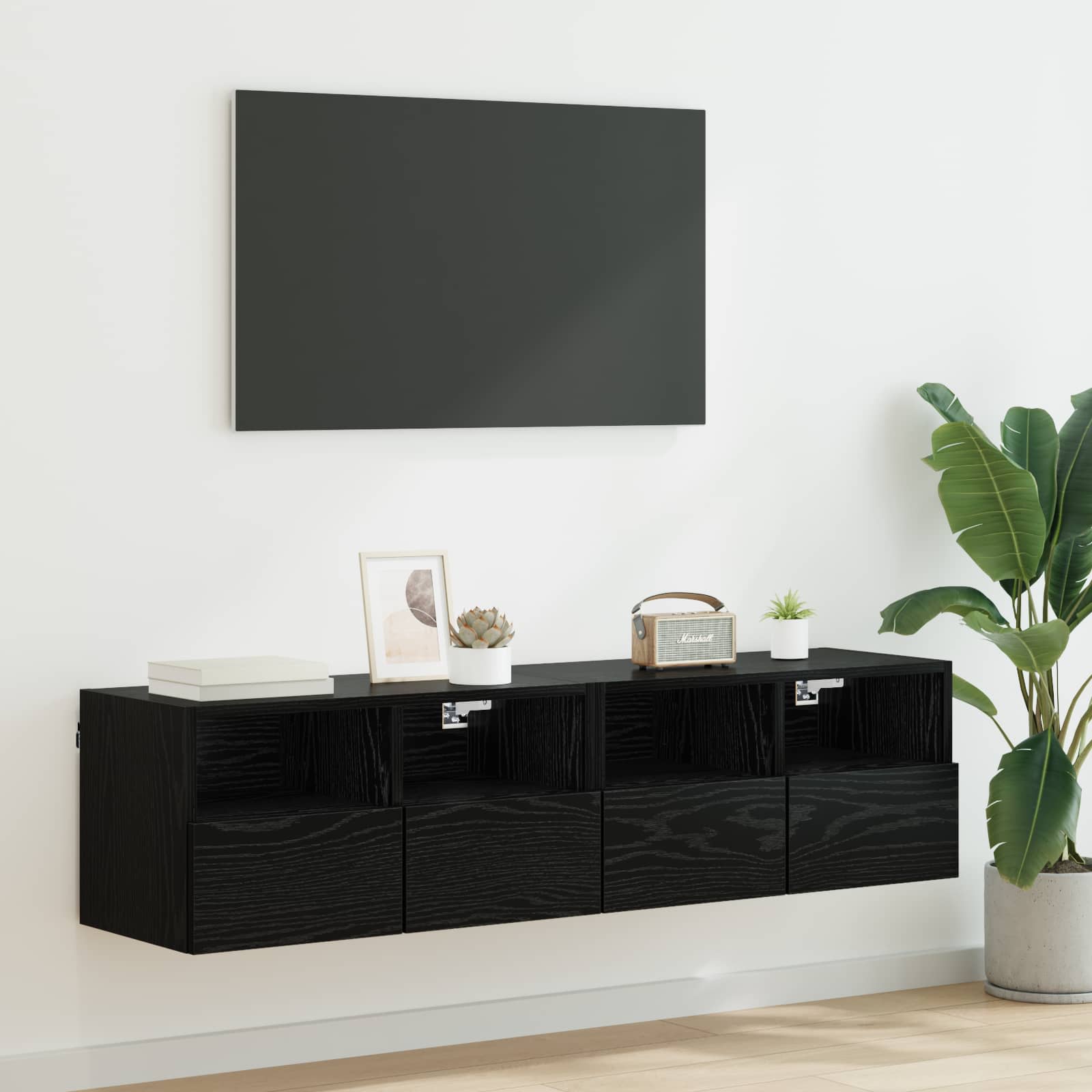 TV-Wandregale 2 stk. Schwarz Eichen-Optik Holzwerkstoff