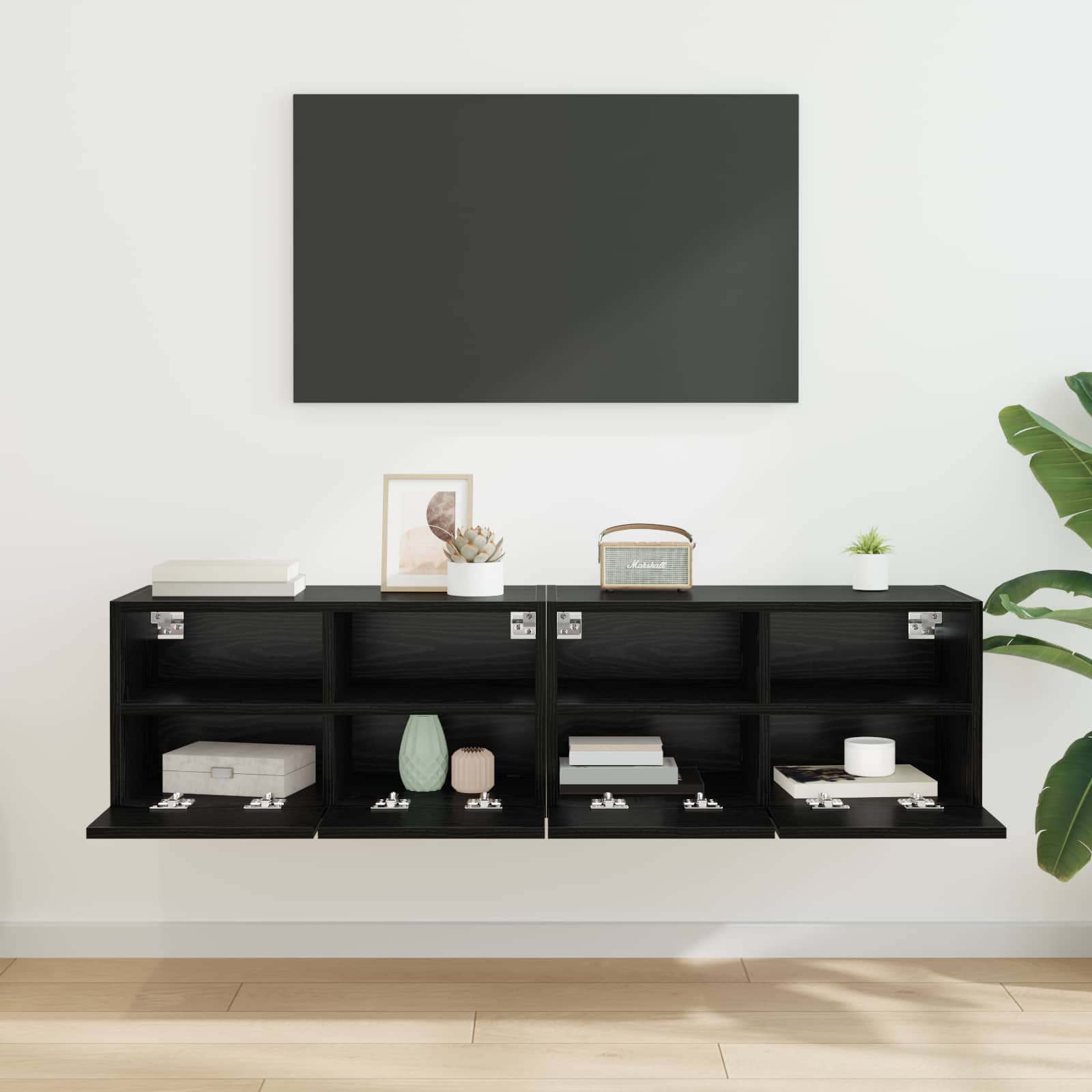TV-Wandregale 2 stk. Schwarz Eichen-Optik Holzwerkstoff