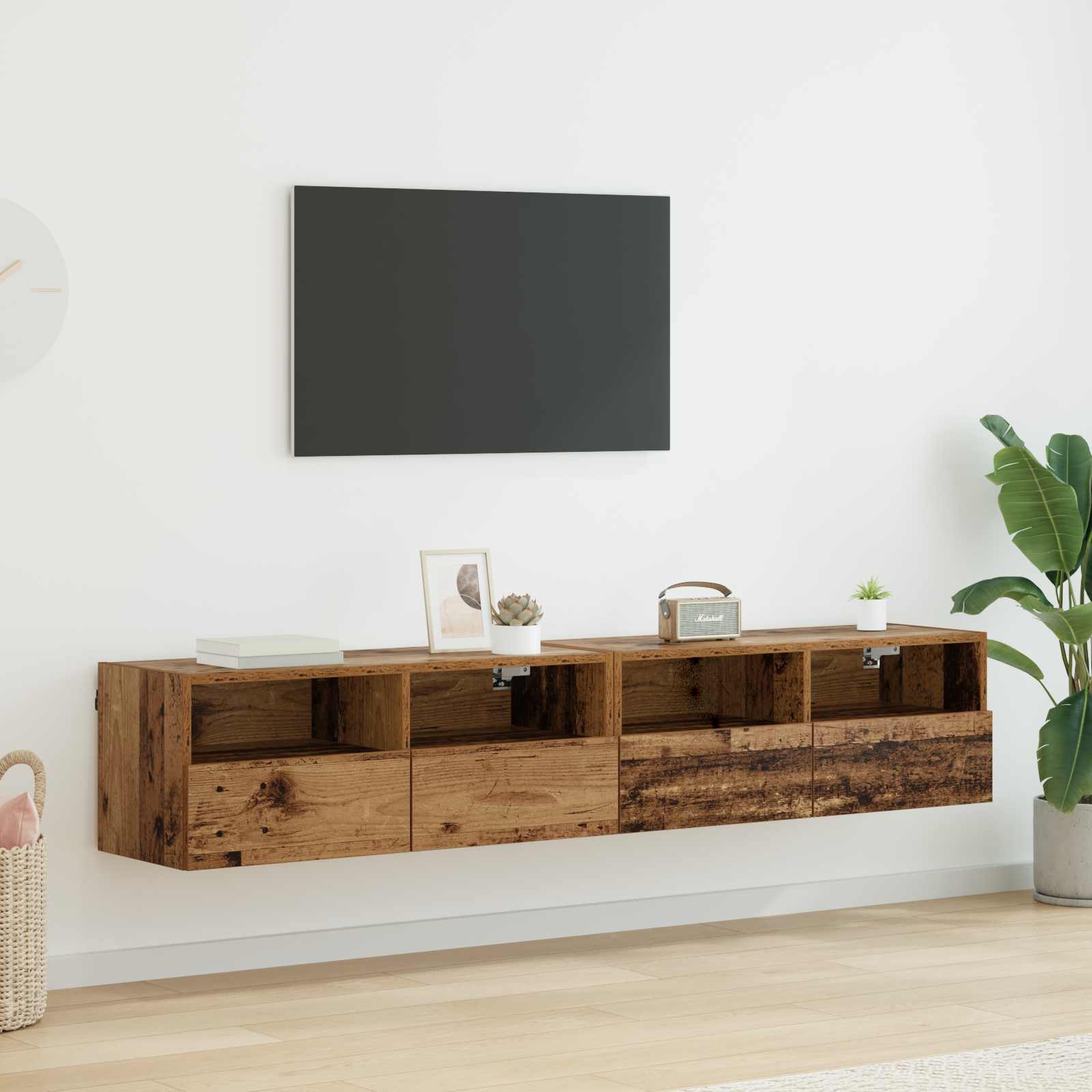TV-Wandregale 2 stk. Altholz Holzwerkstoff