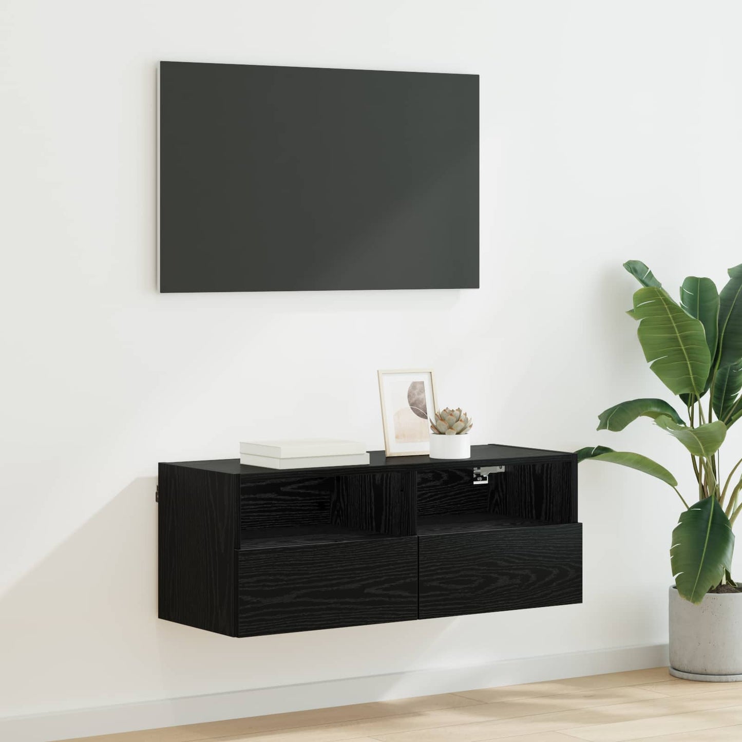 TV-Wandschrank 80 x 30 x 30 cm Schwarz Eichen-Optik