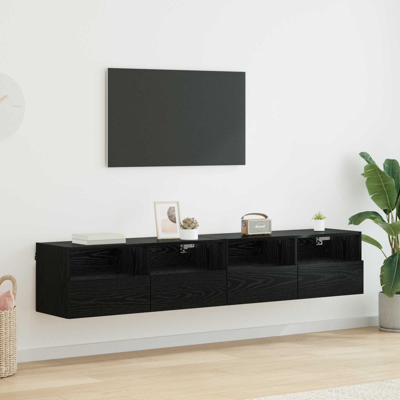 TV-Wandregale 2 stk. Schwarz Eichen-Optik Holzwerkstoff