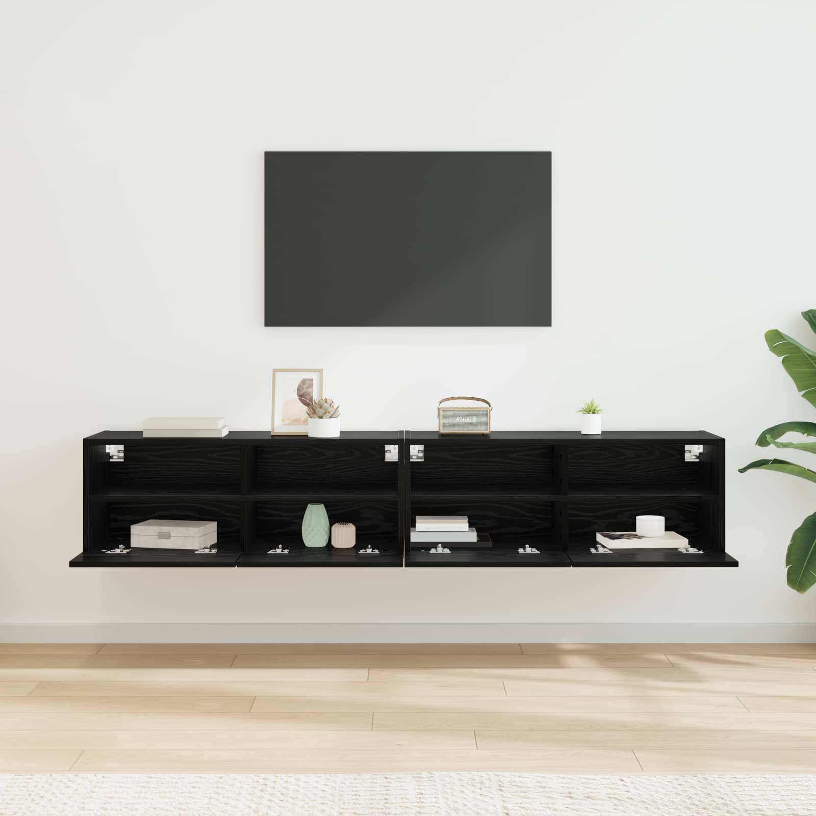 TV-Wandregale 2 stk. Schwarz Eichen-Optik Holzwerkstoff