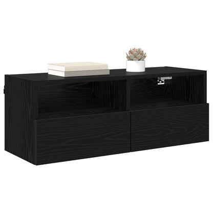 TV-Wandregale 2 stk. Schwarz Eichen-Optik Holzwerkstoff