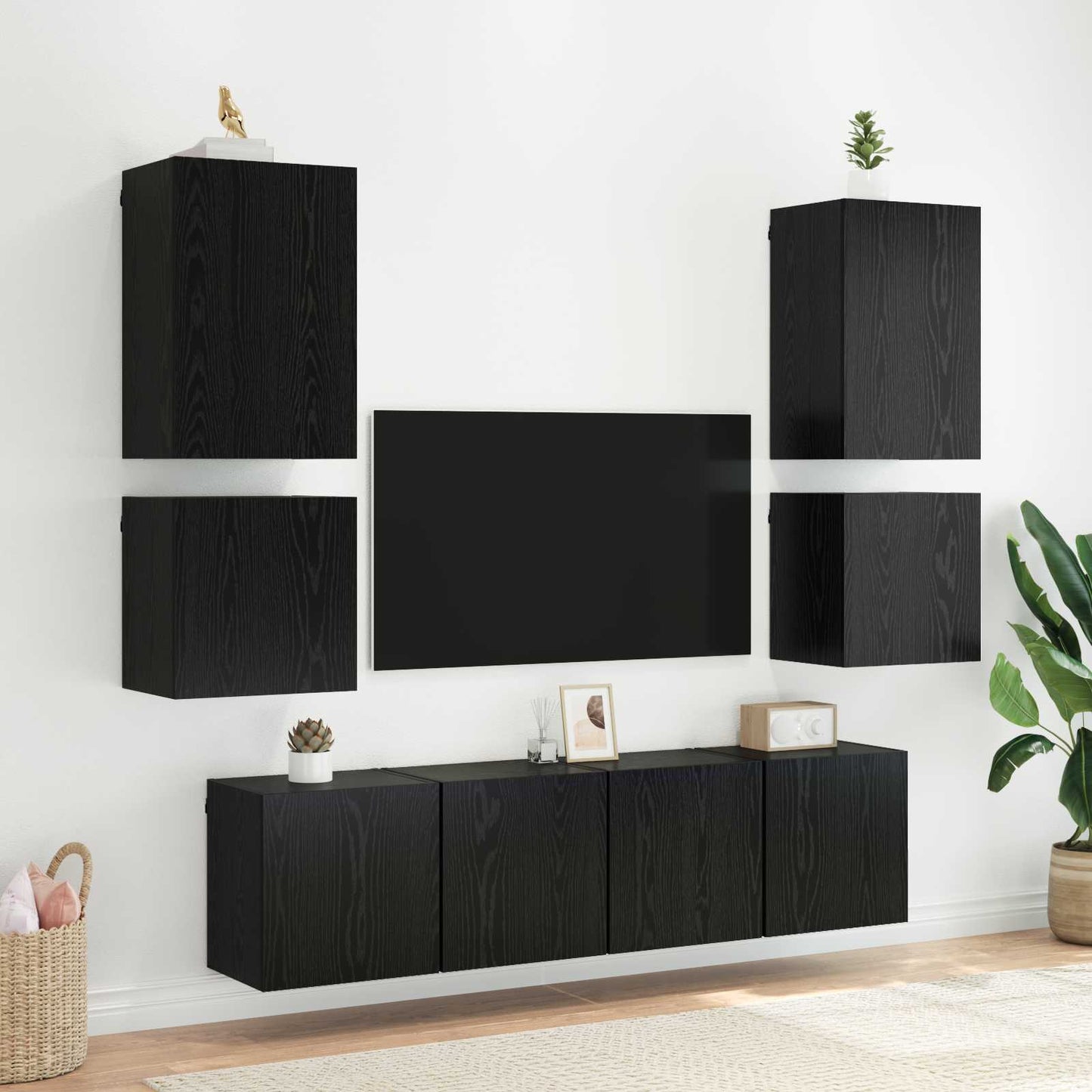 TV-Wandregale 2 stk. Schwarz Eichen-Optik Holzwerkstoff