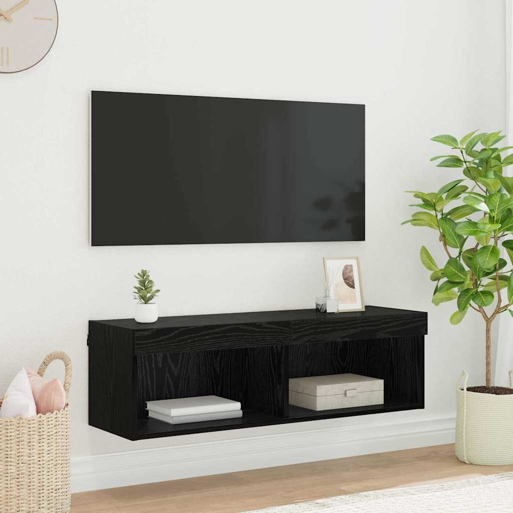 TV-Wandschrank 100 x 30 x 30 cm Schwarz Eichen-Optik