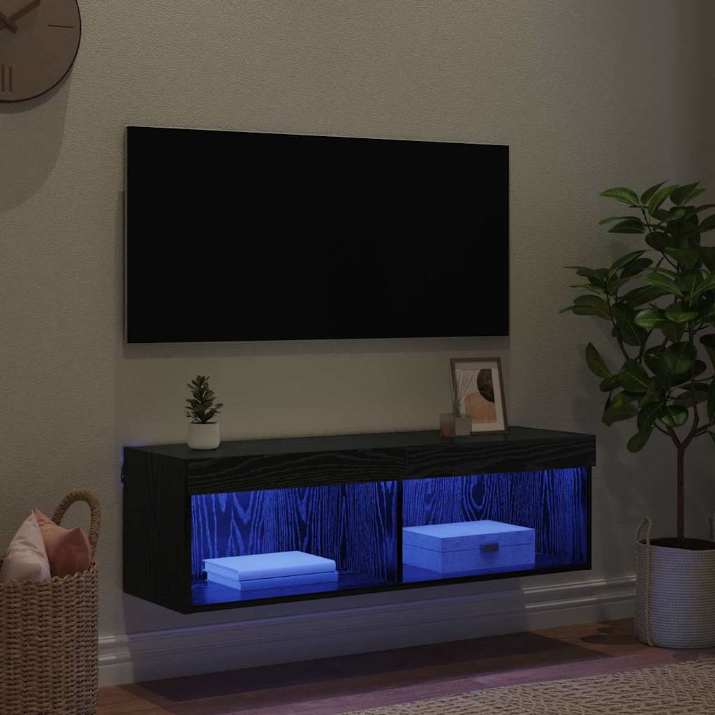 TV-Wandschrank 100 x 30 x 30 cm Schwarz Eichen-Optik