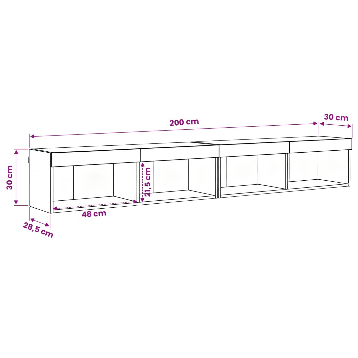 TV-Wandschrank 100 x 30 x 30 cm Schwarz Eichen-Optik