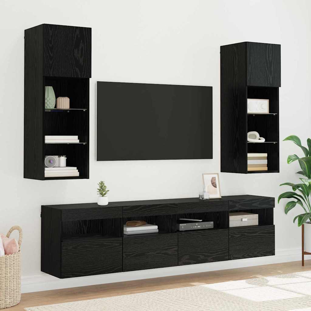 TV-Wandregale 2 stk. Schwarz Eichen-Optik Holzwerkstoff