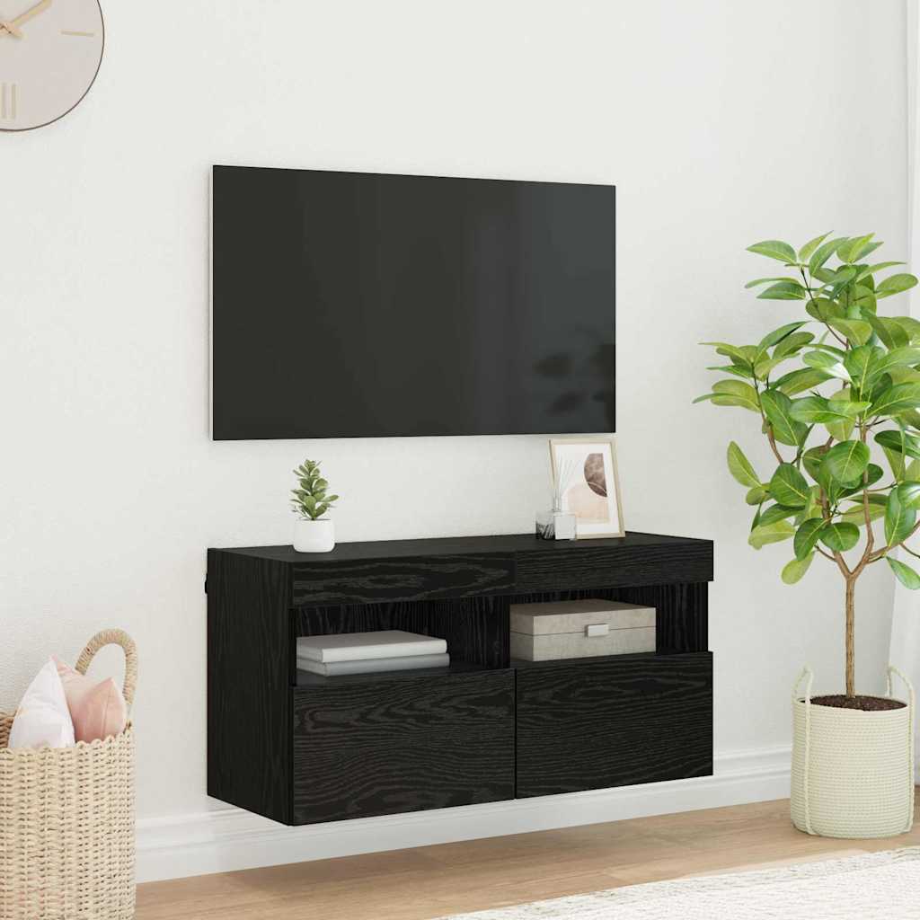 TV-Wandschrank 80 x 30 x 40 cm Schwarz Eichen-Optik