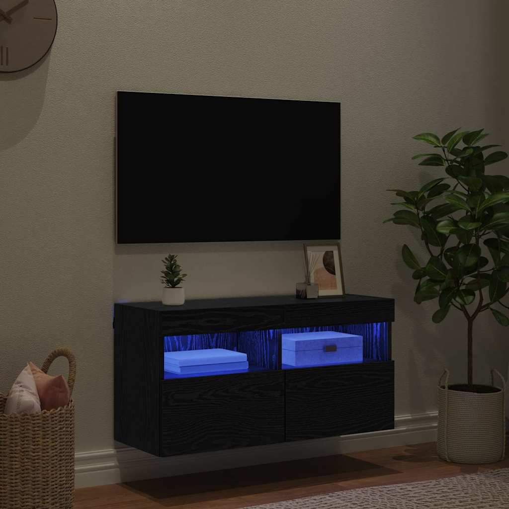 TV-Wandschrank 80 x 30 x 40 cm Schwarz Eichen-Optik