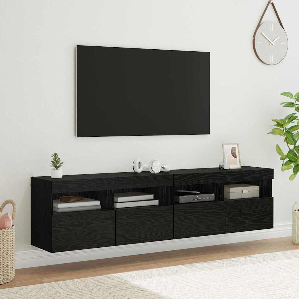 TV-Wandregale 2 stk. Schwarz Eichen-Optik Holzwerkstoff