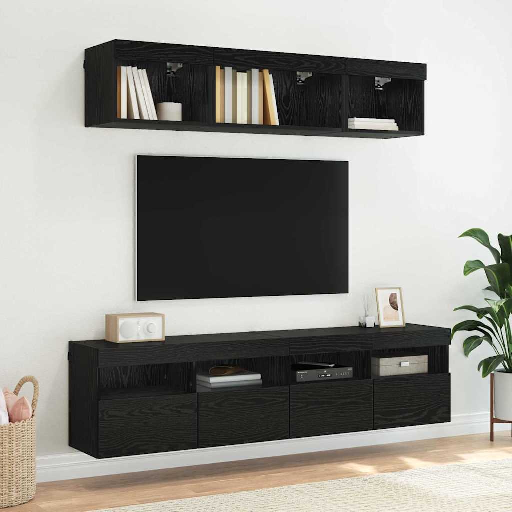 TV-Wandregale 2 stk. Schwarz Eichen-Optik Holzwerkstoff