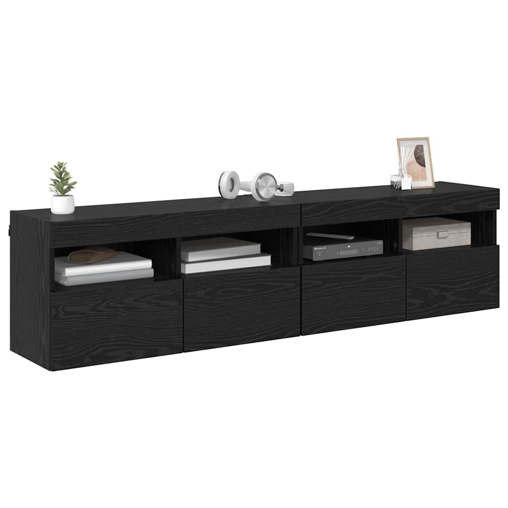 TV-Wandregale 2 stk. Schwarz Eichen-Optik Holzwerkstoff
