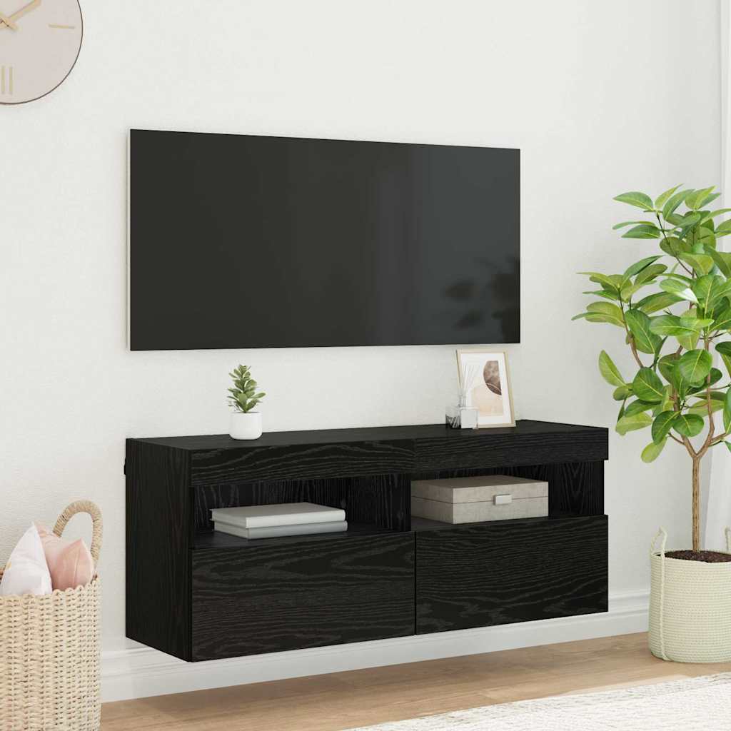 TV-Wandschrank 100 x 30 x 40 cm Schwarz Eichen-Optik