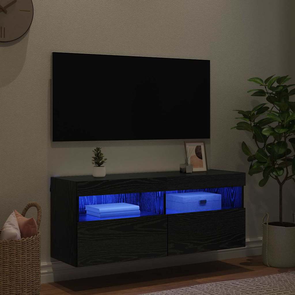 TV-Wandschrank 100 x 30 x 40 cm Schwarz Eichen-Optik