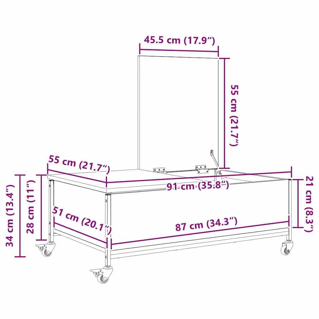 Couchtisch Altholz 91 x 55 x 32 cm Holzwerkstoff