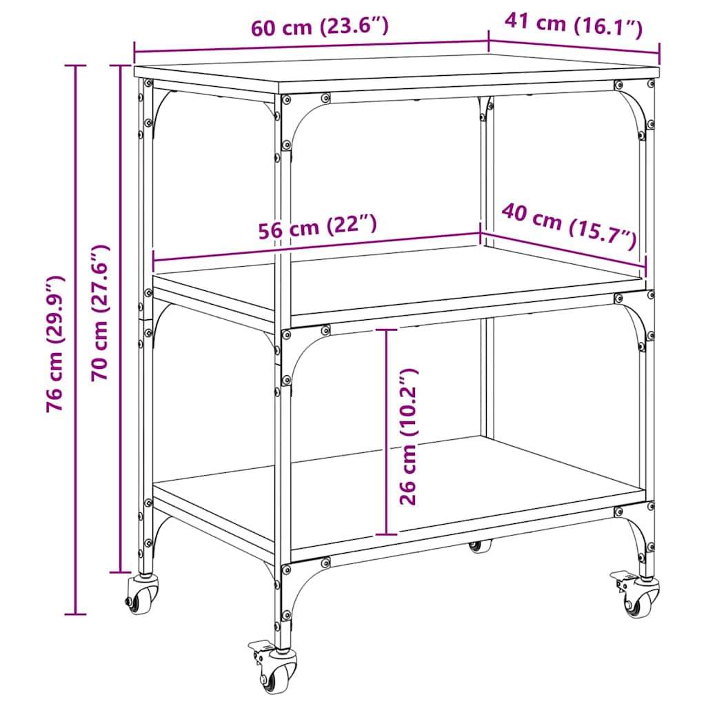 Küchentrolley Altholz 60 x 41 x 76 cm Holzwerkstoff