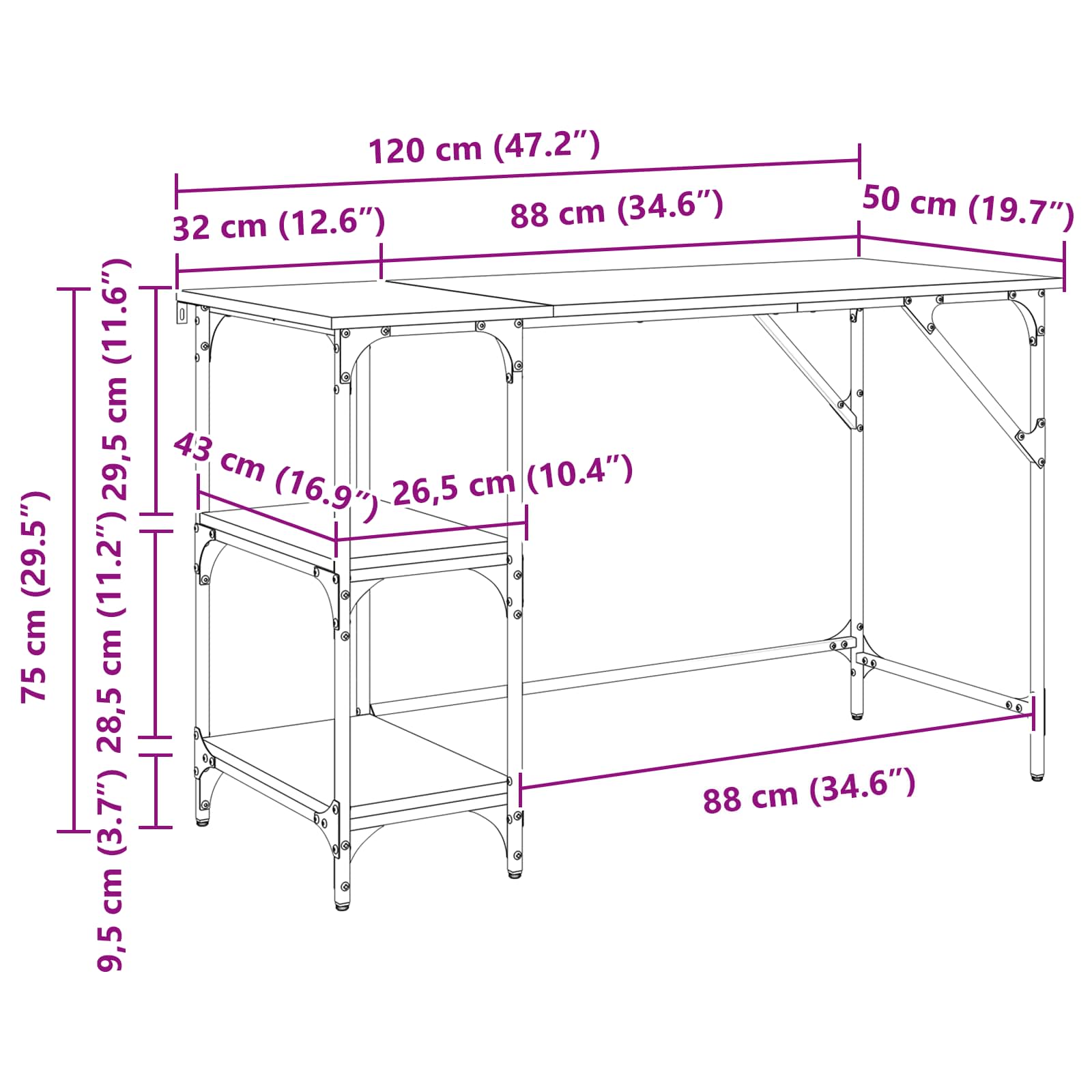 Schreibtisch Altholz 120 x 50 x 75 cm Holzwerkstoff