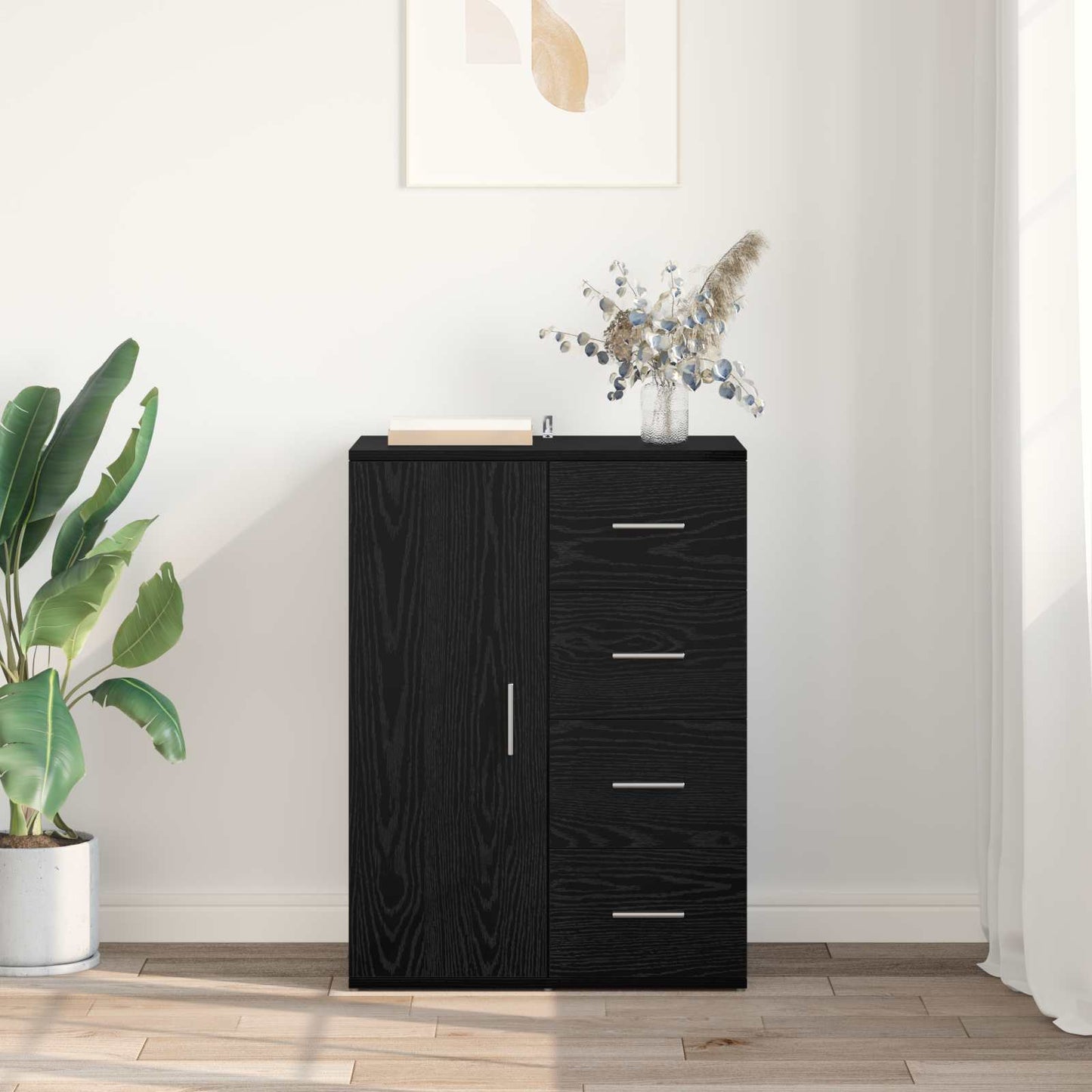 Sideboard Schwarz Eichen-Optik 59 x 39 x 80 cm Holzwerkstoff