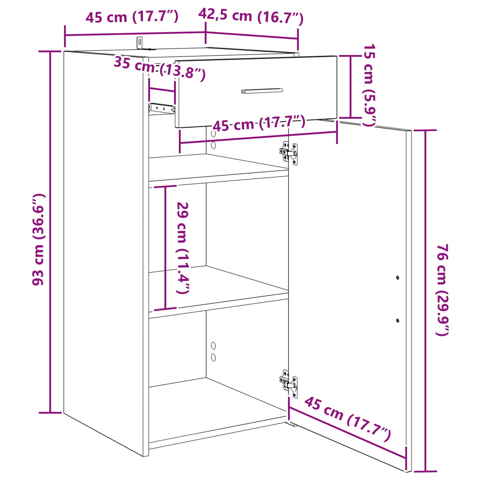 Sideboard Artisan-Eiche 45 x 42,5 x 93 cm Holzwerkstoff