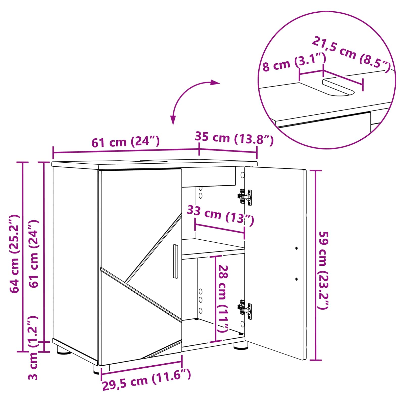 Badezimmerschrank Beton Grau 61 x 35 x 64 cm