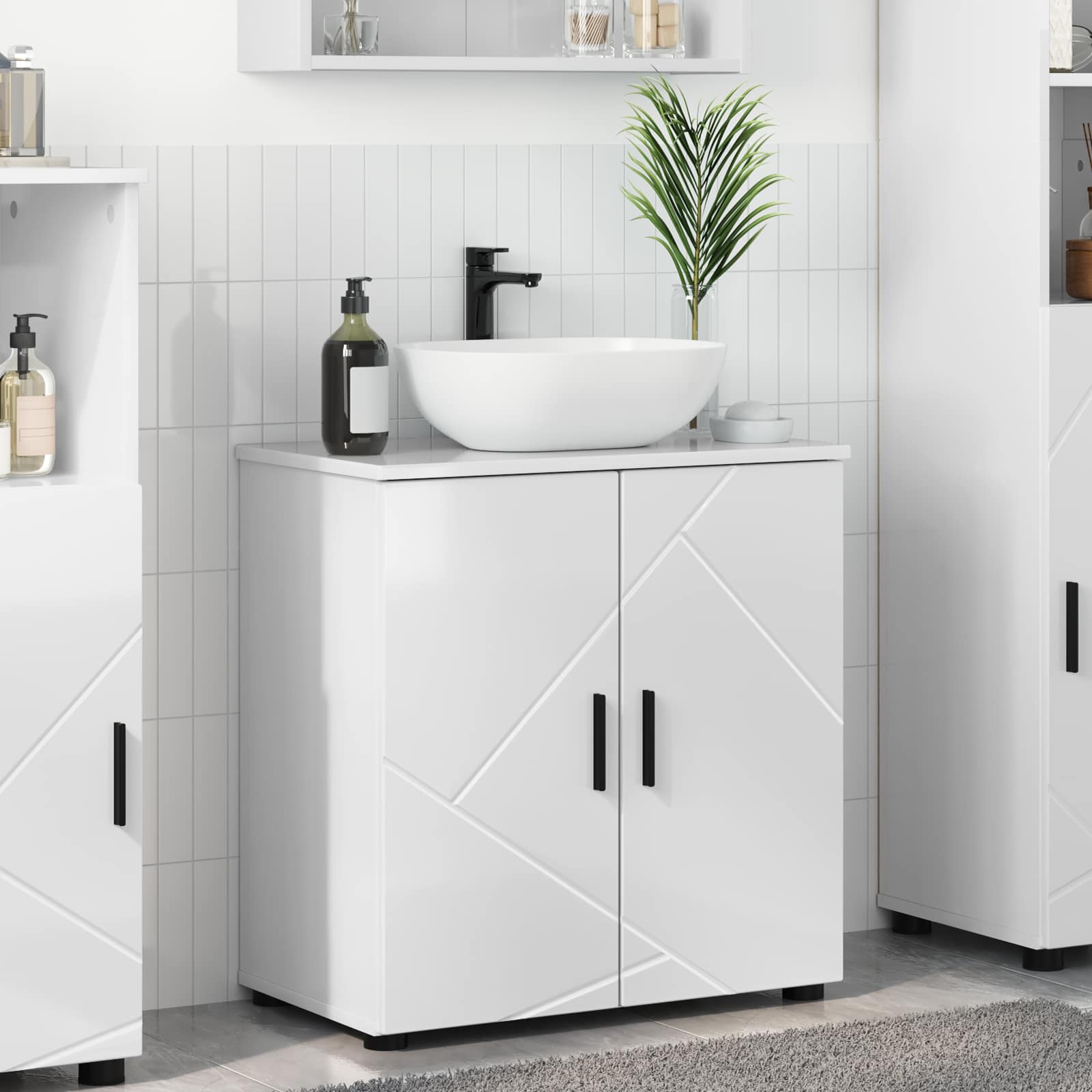 Badezimmerschrank Hochglanz Weiß 61 x 35 x 64 cm