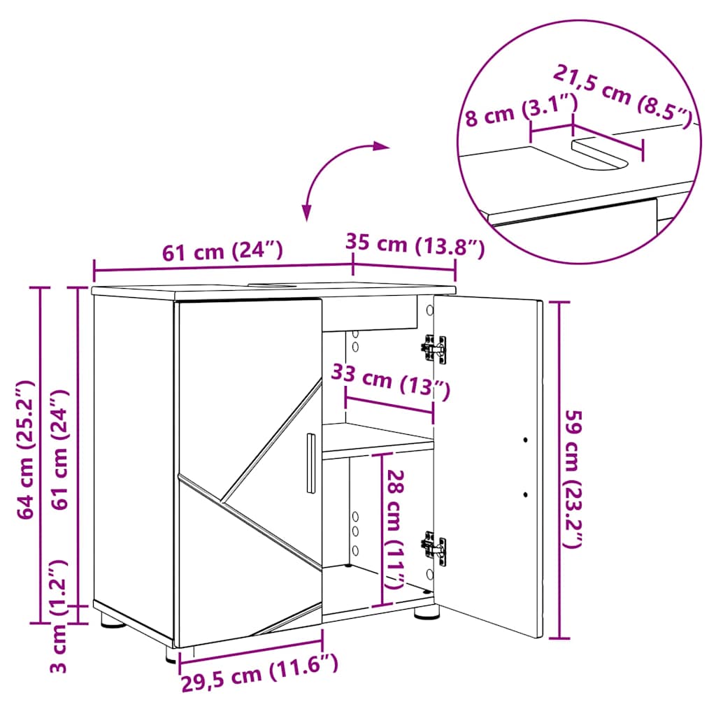 Badezimmerschrank Graues Sonoma 61 x 35 x 64 cm