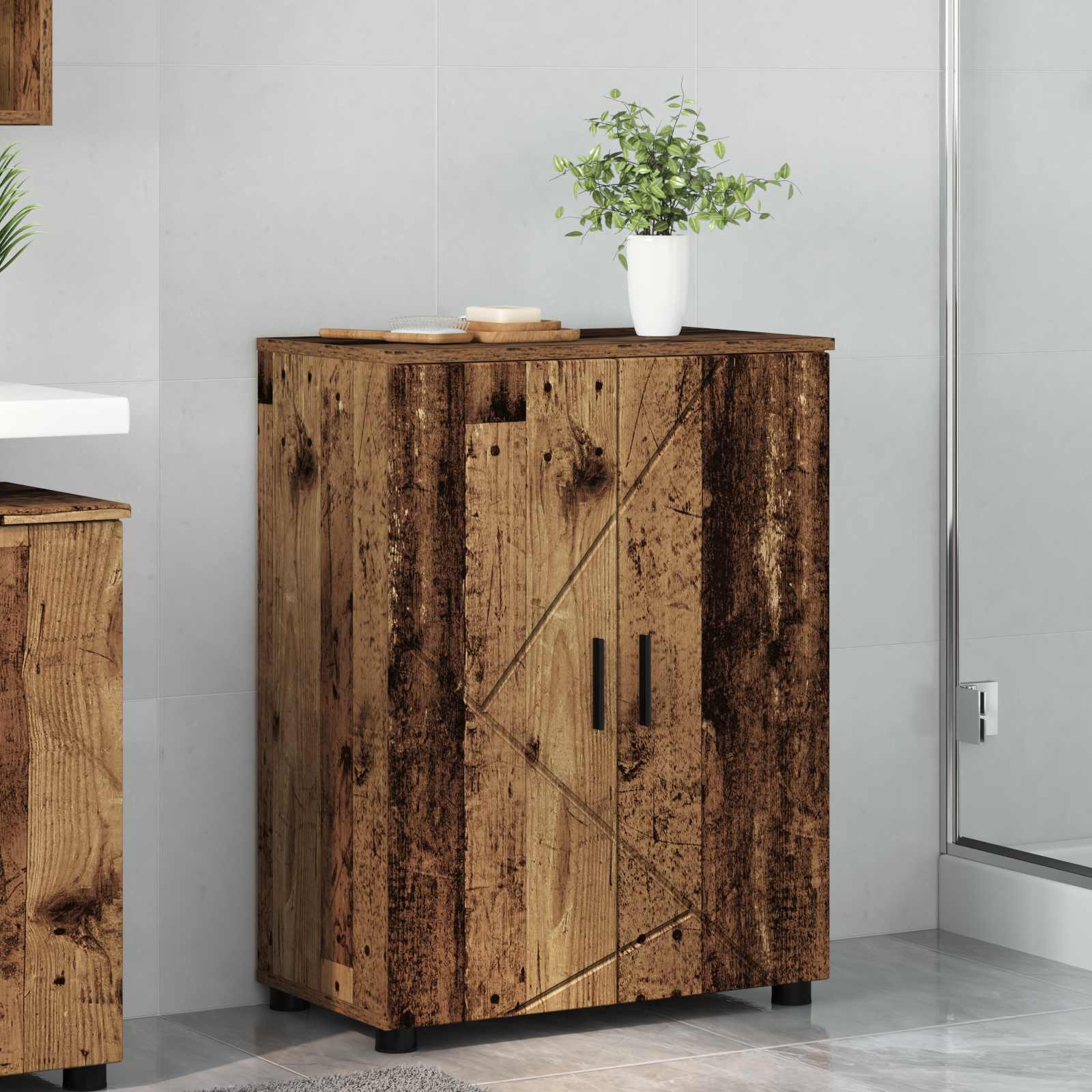 Badezimmerschrank Altholz 60 x 35 x 80 cm Holzwerkstoff, Metall