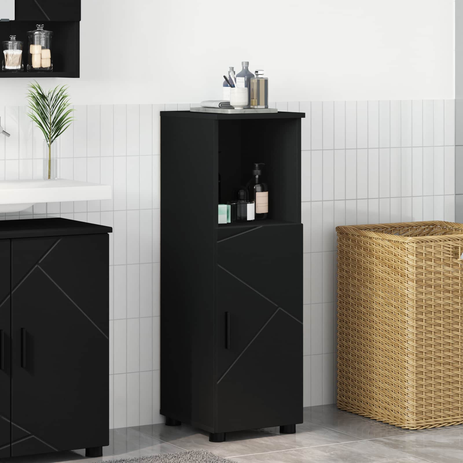 Badezimmerschrank Schwarz 30 x 35 x 95 cm Holzwerkstoff, Metall