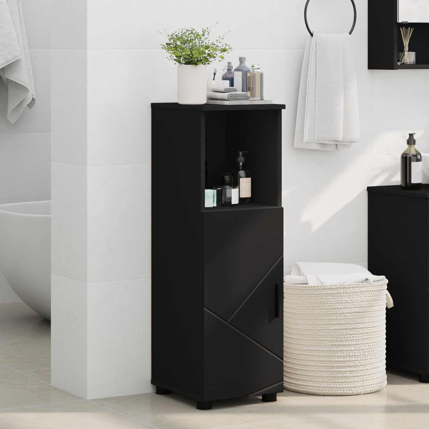Badezimmerschrank Schwarz 30 x 35 x 95 cm Holzwerkstoff, Metall