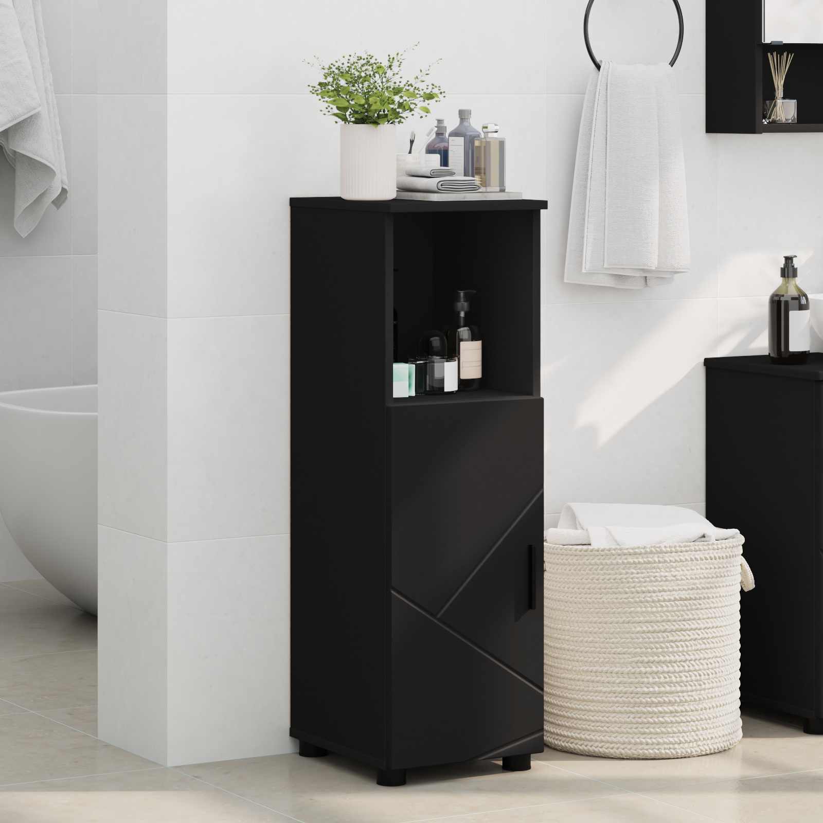 Badezimmerschrank Schwarz 30 x 35 x 95 cm Holzwerkstoff, Metall