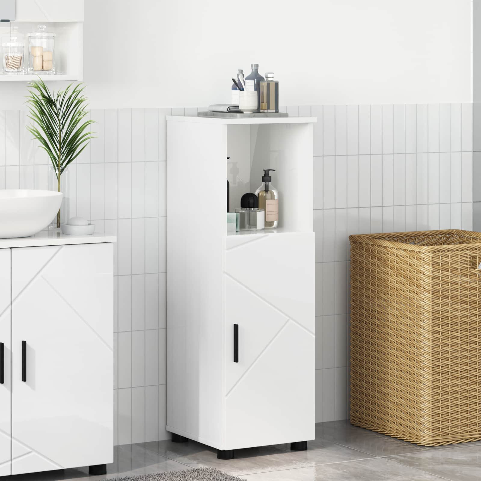 Badezimmerschrank Hochglanz Weiß 30 x 35 x 95 cm