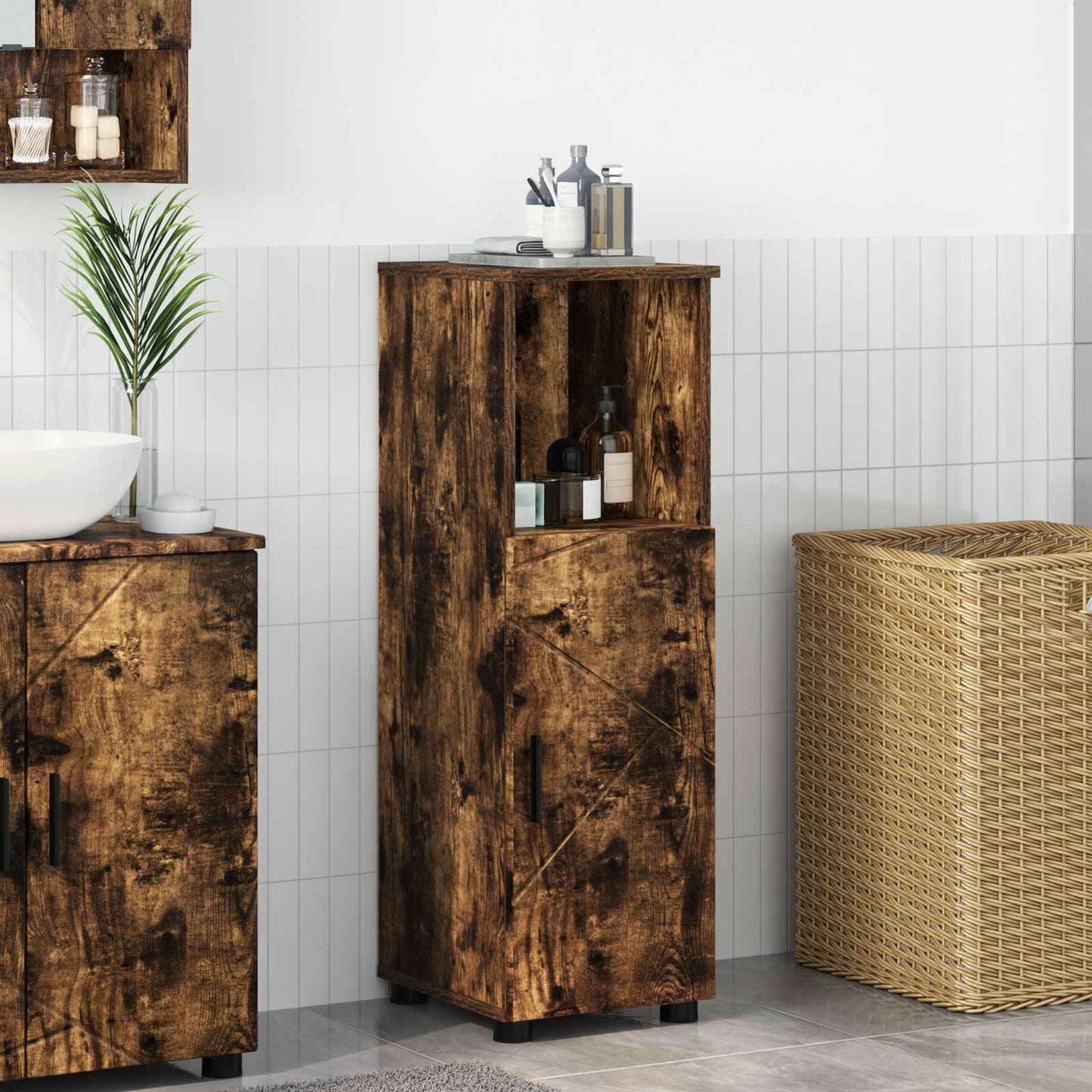 Badezimmerschrank Geräucherte Eiche 30 x 35 x 95 cm