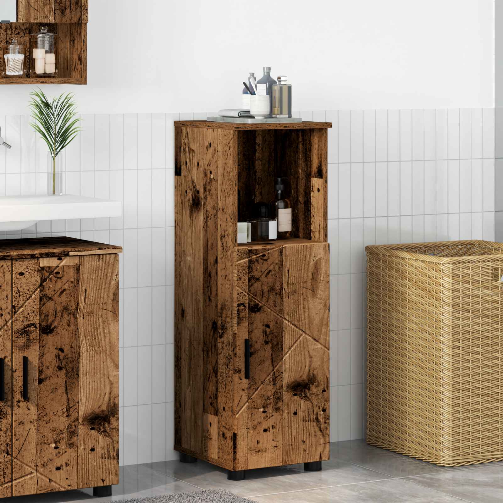 Badezimmerschrank Altholz 30 x 35 x 95 cm Holzwerkstoff, Metall