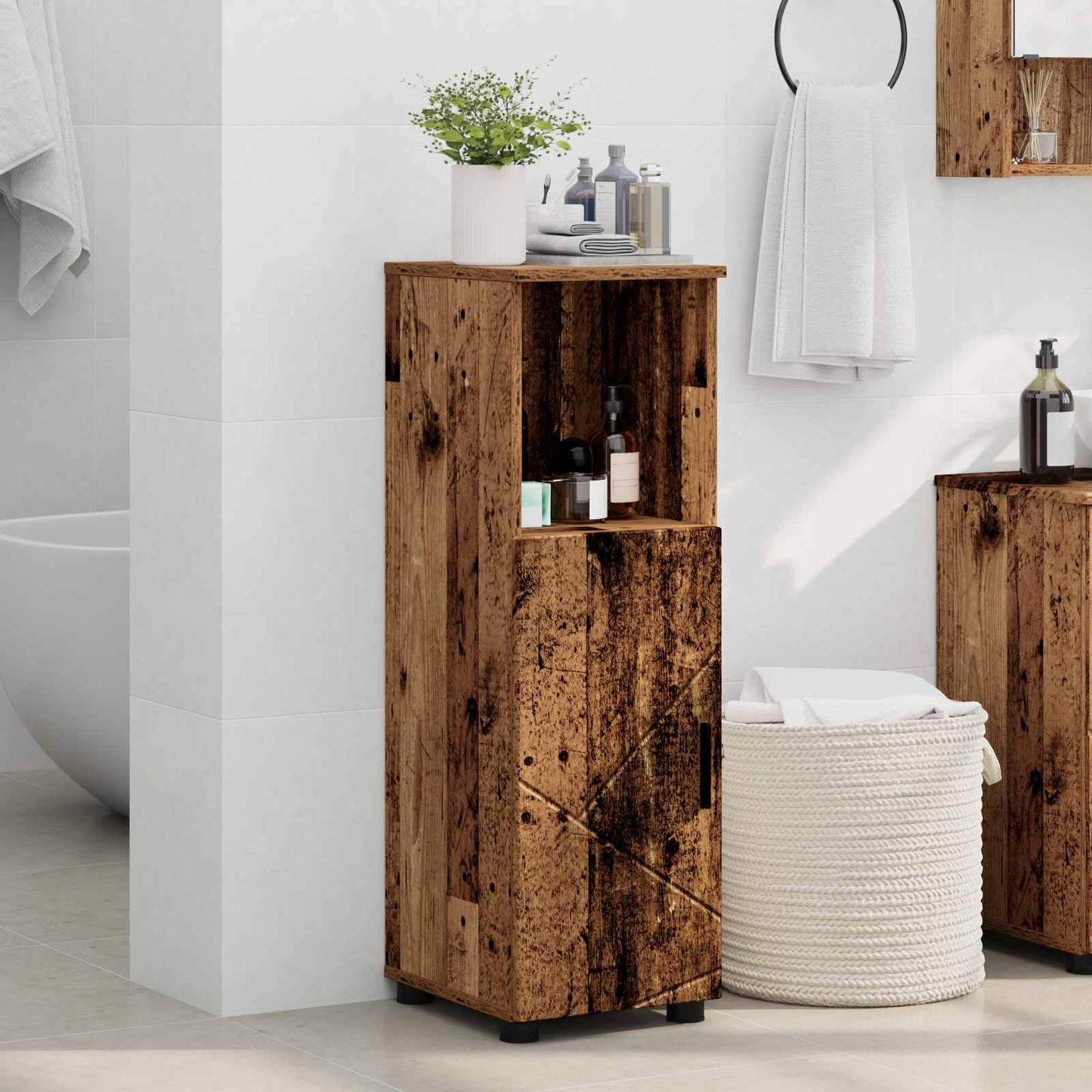 Badezimmerschrank Altholz 30 x 35 x 95 cm Holzwerkstoff, Metall