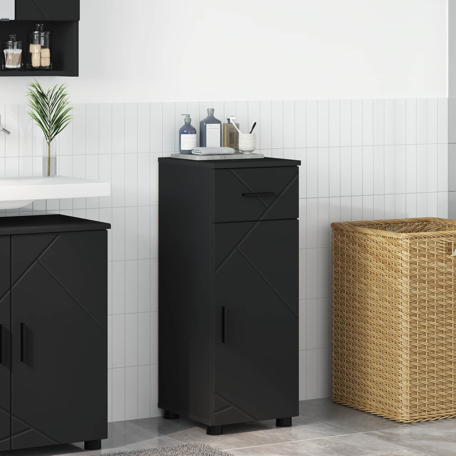Badezimmerschrank Schwarz 30 x 35 x 80 cm Holzwerkstoff, Metall